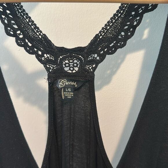 Guess Large Black Lace Crochet Back Boho Sleeveless Tank - Picture 2 of 9